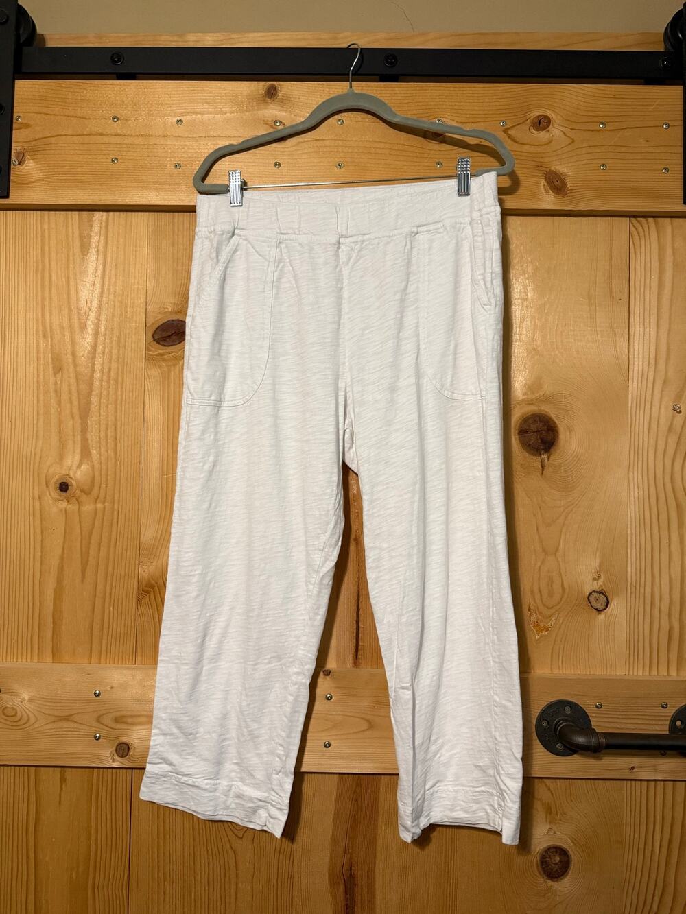 Habitat White Pants Size L 100% Cotton Escape Crop Ankle Coastal Natural Pull On